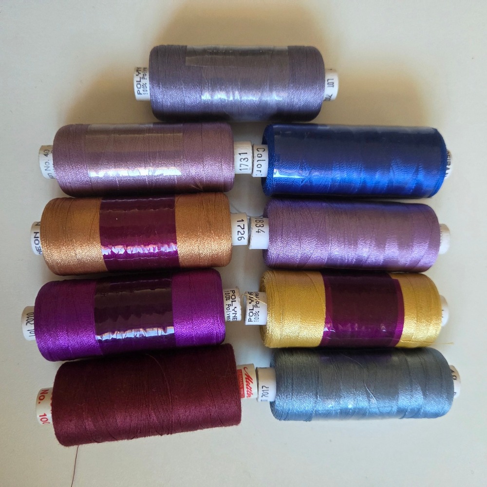 Polyne Mettler Embroidery Thread Multicolor 100% Polyester 9 Spool Lot OS